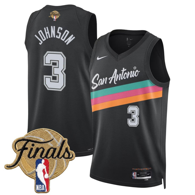 Men's Black San Antonio Spurs #3 Keldon Johnson 2026 Finals Patch City Edition Stitched Basketball Jersey